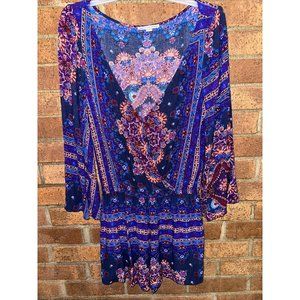 American Eagle Romper Size Extra Small XS Blue Purple Floral Low Cut V Neck